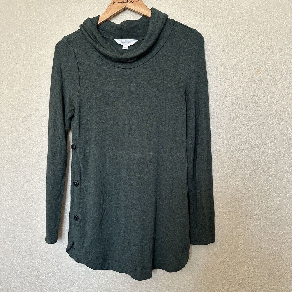 Magnolia Grace Shirt Womens Small Green Cowl‎ Neck Button Side Long Sleeve Top